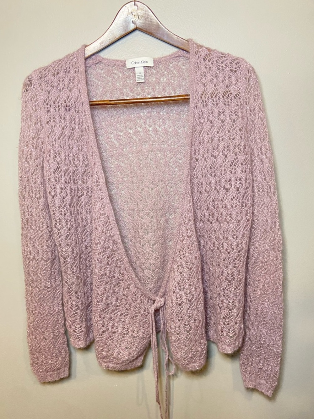 Calvin Klein Mohair Blend Open Knit Cardigan Lavender / Size XS NWT